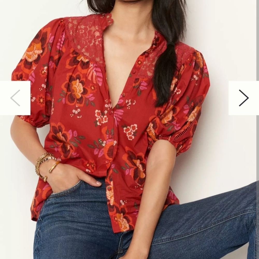 Farm Rio Women's Red Floral Top